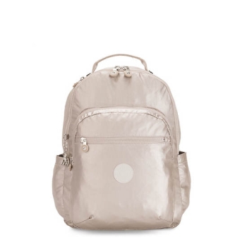 Beige Kipling Seoul Large Metallic 15" Laptop Backpacks | AE317QZIP