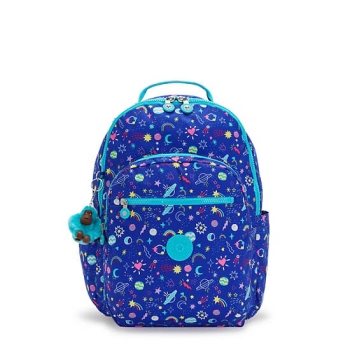 Navy Kipling Seoul Large Printed 15" Laptop Backpacks | AE753RGSX