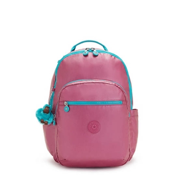 Pink Beige Kipling Seoul Large Metallic 15" Laptop Backpacks | AE072IEAH