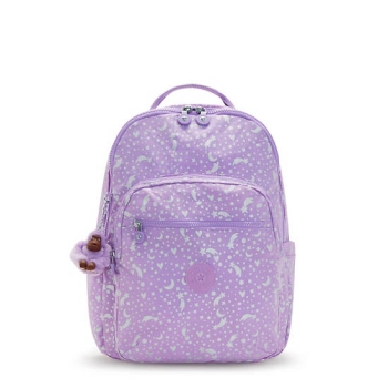 Purple Kipling Seoul Large Printed 15" Laptop Backpacks | AE578DKJR