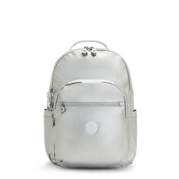 Silver Kipling Seoul Large Metallic 15" Laptop Backpacks | AE325GRZS