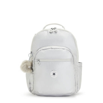 White Kipling Seoul Large Metallic 15" Laptop Backpacks | AE275PSHY