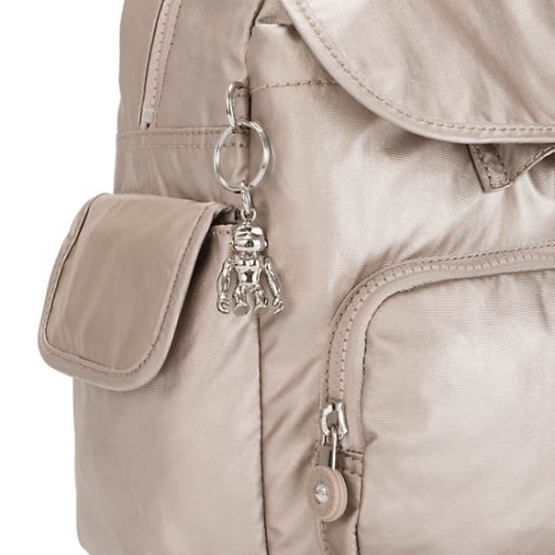 Beige Kipling City Pack Mini Metallic Backpacks | AE905GTCH