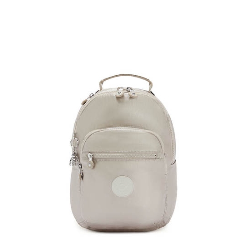 Beige Kipling Seoul Small Metallic Tablet Backpacks | AE287FQUP