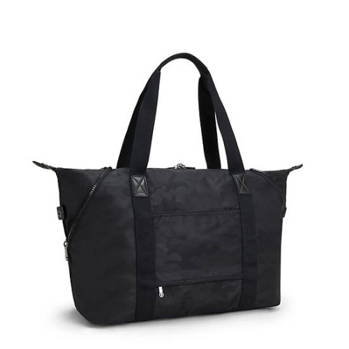 Black Camo Kipling Art Medium Iconic Tote Bags | AE928JRTN