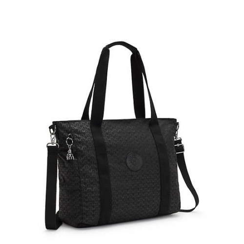 Black Kipling Asseni Classic Printed Tote Bags | AE745MZCN