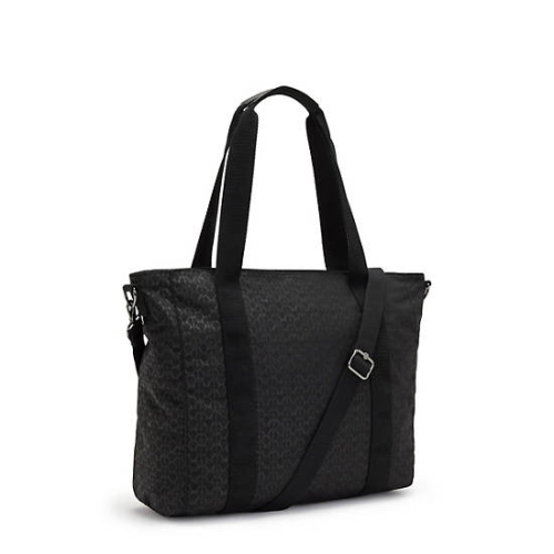 Black Kipling Asseni Classic Printed Tote Bags | AE745MZCN