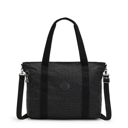 Black Kipling Asseni Classic Printed Tote Bags | AE745MZCN