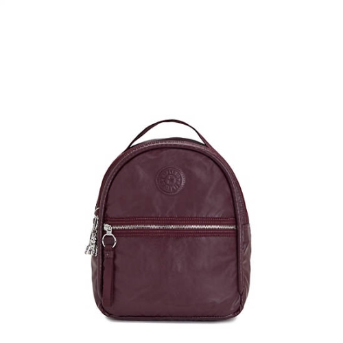 Burgundy Kipling Kae Classic Metallic Backpacks | AE592QZBA