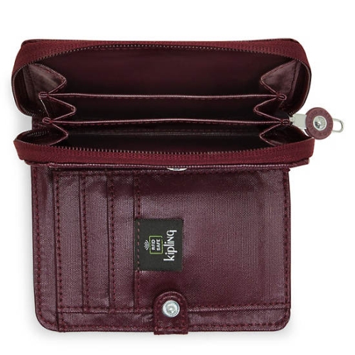 Burgundy Kipling Money Love Metallic Small Wallets | AE583CNWV