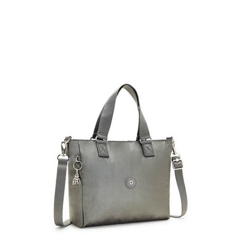 Grey Kipling Venla Metallic Tote Bags | AE821BCNV