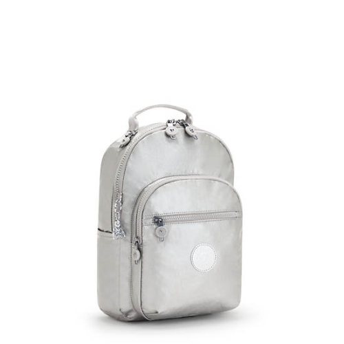 Silver Kipling Seoul Small Metallic Tablet Backpacks | AE136PSTY