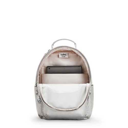 Silver Kipling Seoul Small Metallic Tablet Backpacks | AE136PSTY