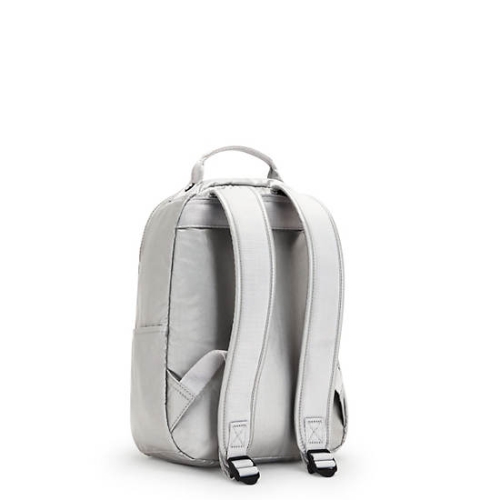 Silver Kipling Seoul Small Metallic Tablet Backpacks | AE136PSTY