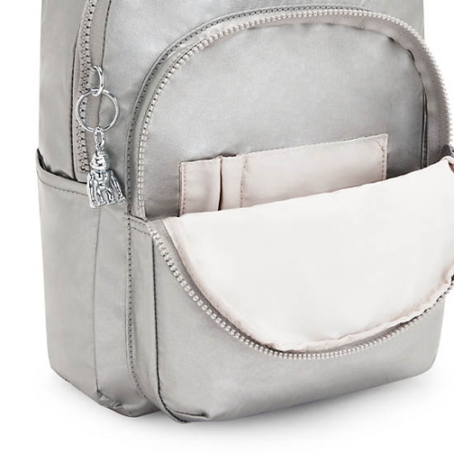 Silver Kipling Seoul Small Metallic Tablet Backpacks | AE136PSTY