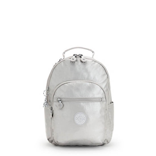 Silver Kipling Seoul Small Metallic Tablet Backpacks | AE136PSTY