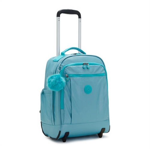 Turquoise Kipling Gaze Large Metallic Rolling Backpacks | AE450RMCF