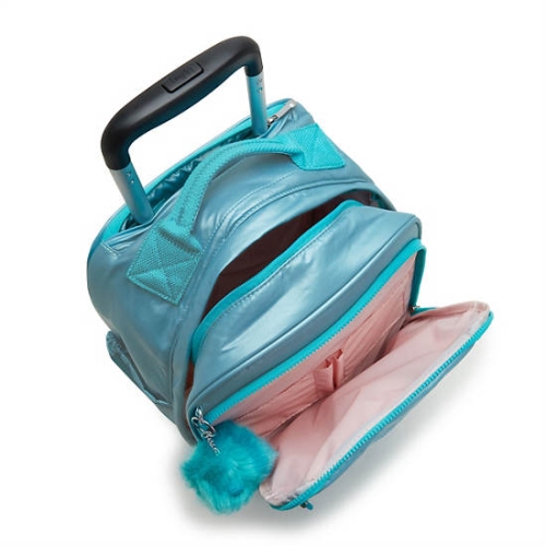 Turquoise Kipling Gaze Large Metallic Rolling Backpacks | AE450RMCF