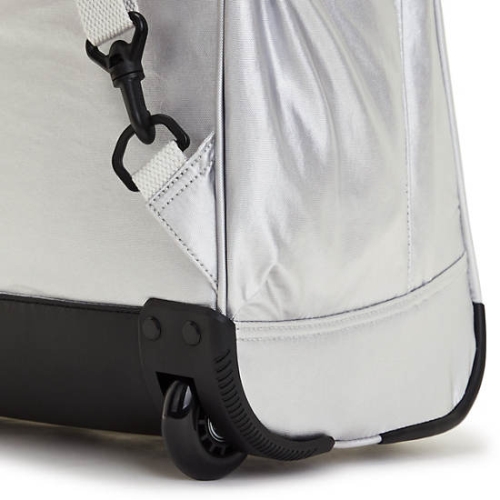 White Kipling Gaze Large Metallic Rolling Backpacks | AE705PZWN